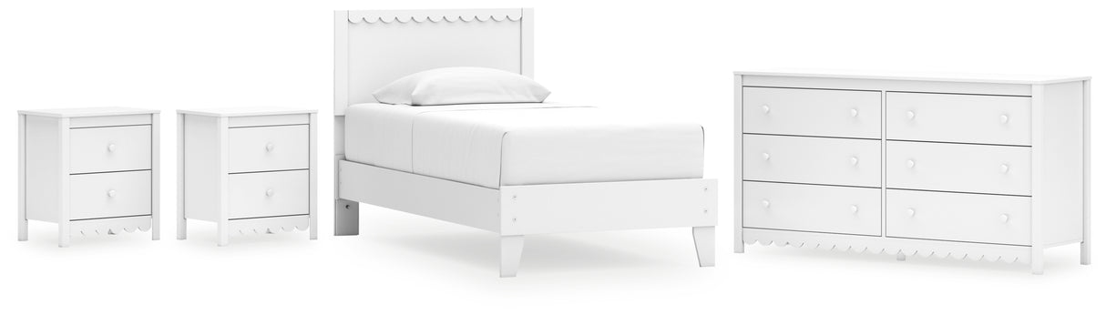 Hallityn 5-Piece Twin Panel Platform Bed with Dresser and 2 Nightstands (Twin Platform Bed, Twin Panel Headboard, Dresser, Nightstand, Nightstand)