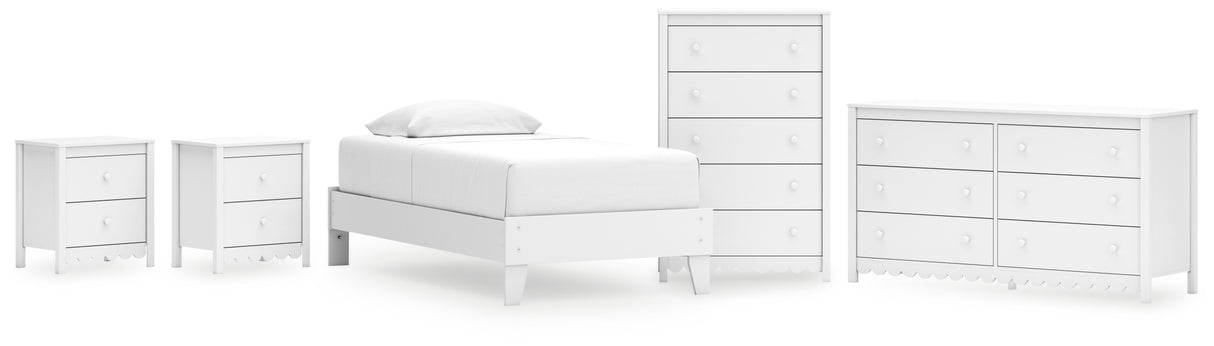 Hallityn 5-Piece Twin Platform Bed with Dresser, Chest and 2 Nightstands (Twin Platform Bed, Dresser, Chest of Drawers, Nightstand, Nightstand)