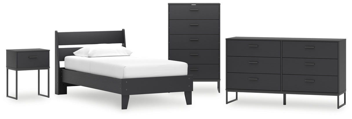 Socalle 5-Piece Twin Panel Platform Bed with Dresser, Chest and Nightstand (Twin Platform Bed, Twin Panel Headboard, Dresser, Chest of Drawers, Nightstand)