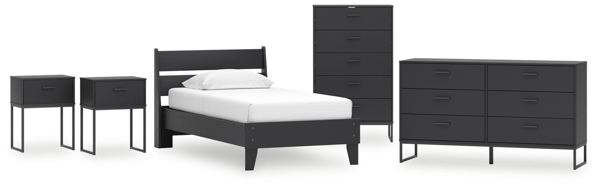 Socalle 6-Piece Twin Panel Platform Bed with Dresser, Chest and 2 Nightstands (Twin Platform Bed, Twin Panel Headboard, Dresser, Chest of Drawers, Nightstand, Nightstand)