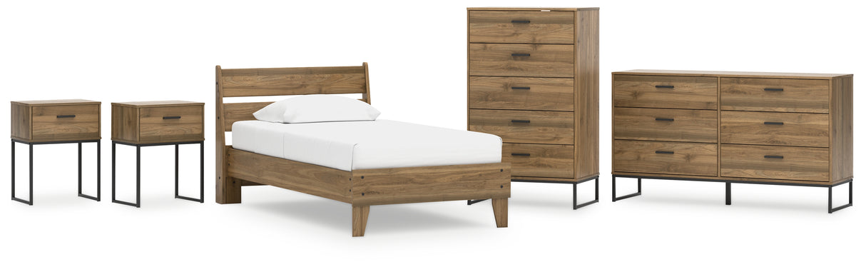 Deanlow 6-Piece Twin Platform Panel Bed with Dresser, Chest and 2 Nightstands (Twin Platform Bed, Twin Panel Headboard, Dresser, Chest of Drawers, Nightstand, Nightstand)