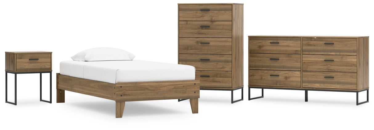 Deanlow 4-Piece Twin Platform Bed with Dresser, Chest and Nightstand (Twin Platform Bed, Dresser, Chest of Drawers, Nightstand)