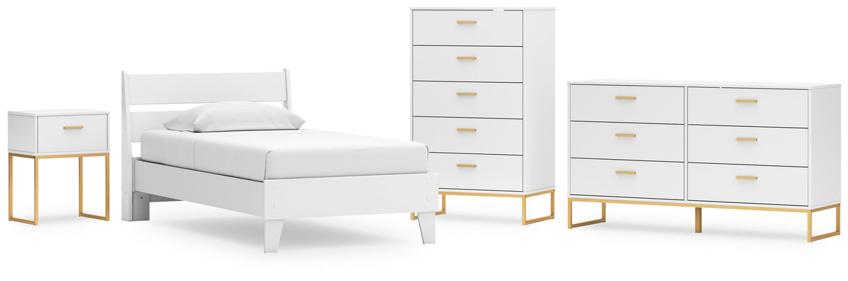 Socalle 5-Piece Twin Panel Platform Bed with Dresser, Chest and Nightstand (Twin Platform Bed, Twin Panel Headboard, Dresser, Chest of Drawers, Nightstand)