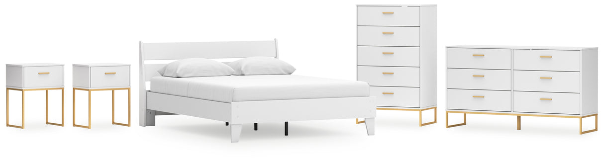 Socalle 6-Piece Queen Panel Platform Bed with Dresser, Chest and 2 Nightstands (Queen Platform Bed, Queen Panel Headboard, Dresser, Chest of Drawers, Nightstand, Nightstand)