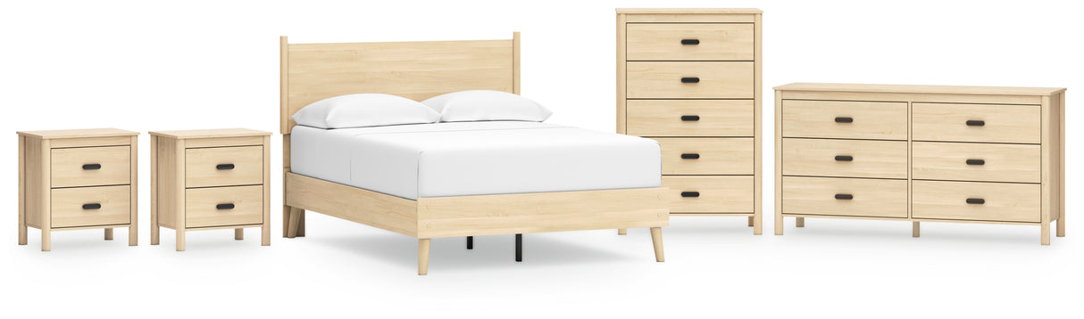 Cabinella 6-Piece Full Platform Panel Bed with Dresser, Chest and 2 Nightstands (Full Platform Bed, Full Panel Headboard, Dresser, Chest of Drawers, Nightstand, Nightstand)