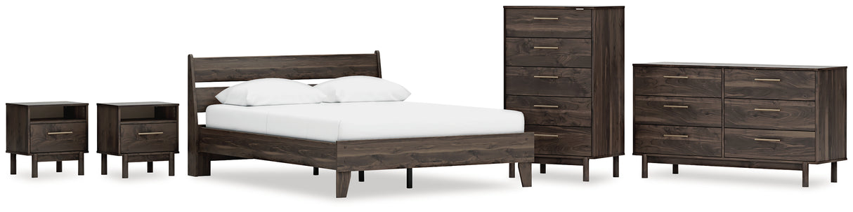 EB3660 6-Piece Queen Platform Bed with Dresser, Chest and 2 Nightstands (Calverson Queen Platform Bed, Calverson Queen Panel Headboard, Calverson Dresser, Calverson Chest of Drawers, Calverson Nightstand, Calverson Nightstand)