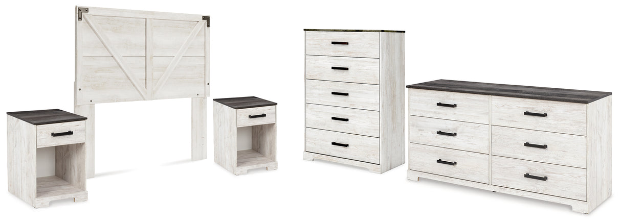 Shawburn 5-Piece Queen Panel Headboard with Dresser, Chest and 2 Nightstands (Queen Crossbuck Panel Headboard, Dresser, Chest of Drawers, Nightstand, Nightstand)