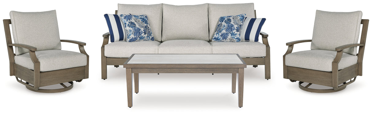 Rainier Ranch 4-Piece Outdoor Sofa and 2 Chairs with Coffee Table (Outdoor Sofa with Cushion, Outdoor Swivel Glider Chair with Cushion, Outdoor Swivel Glider Chair with Cushion, Outdoor Coffee Table)