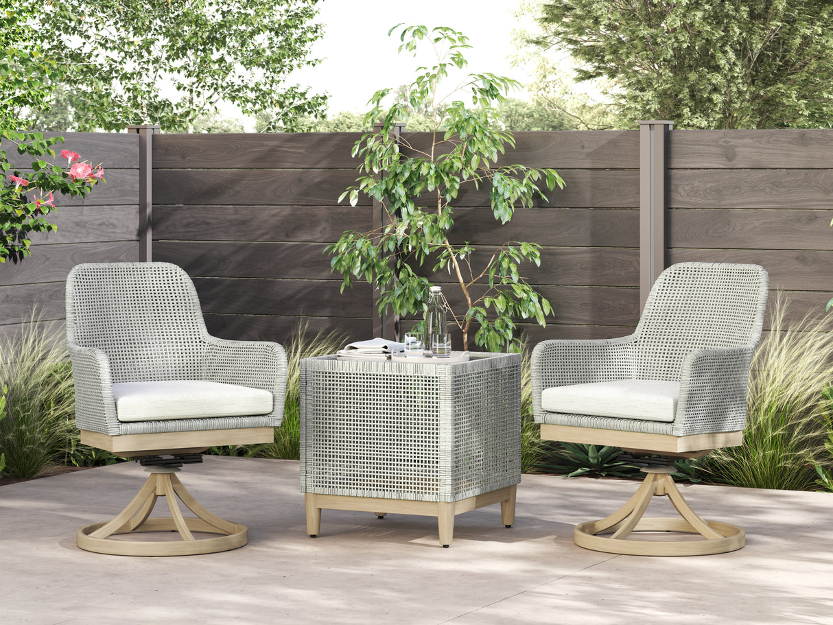Seton Creek 2-Piece 2 Outdoor Chairs with End Table (Outdoor Swivel Dining Chair (Set of 2), Outdoor End Table)