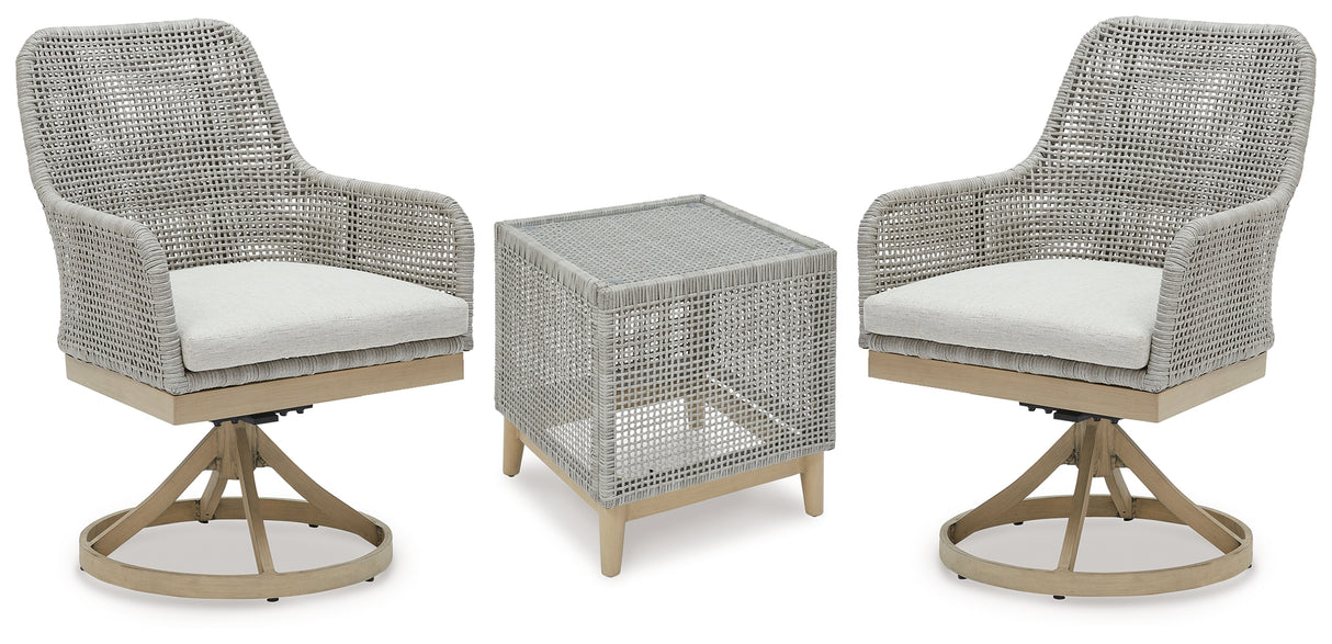 Seton Creek 2-Piece 2 Outdoor Chairs with End Table (Outdoor Swivel Dining Chair (Set of 2), Outdoor End Table)