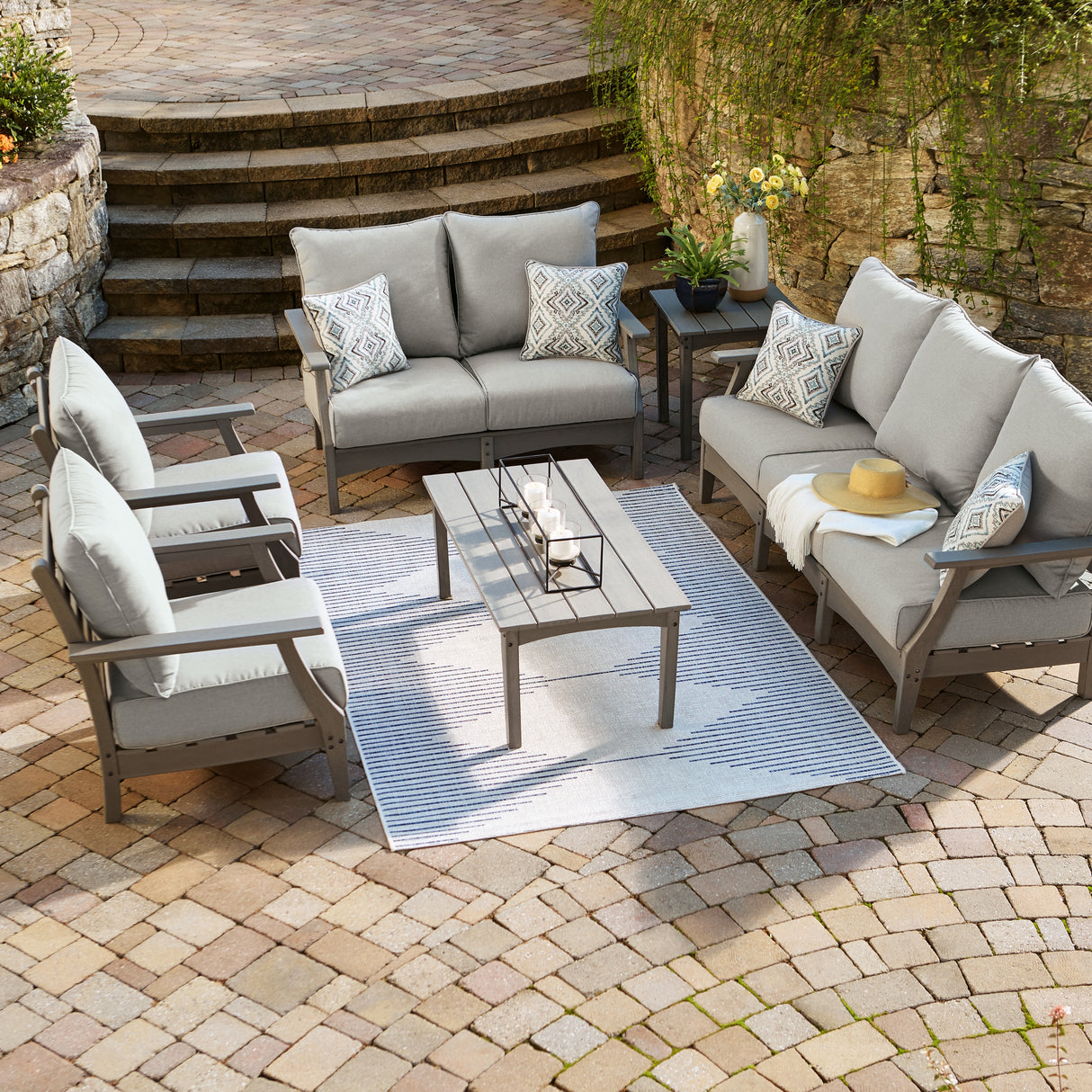 Visola 5-Piece Outdoor Sofa, Loveseat and 2 Lounge Chairs with Coffee Table and End Table