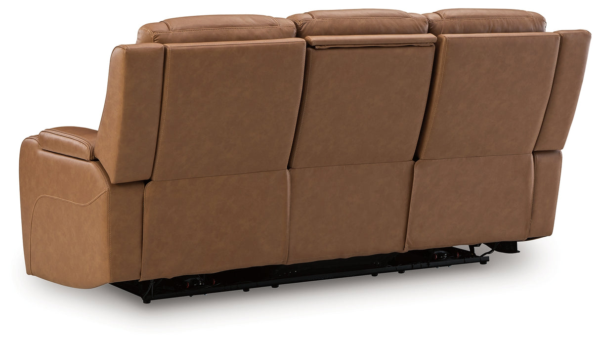 Knightington Power Reclining Sofa with Audio Seating (Color: Caramel)