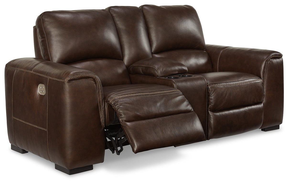 Alessandro Power Reclining Loveseat with Console (Color: Walnut)