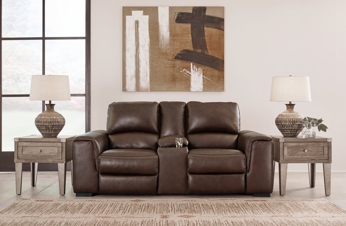 Alessandro Power Reclining Loveseat with Console (Color: Walnut)