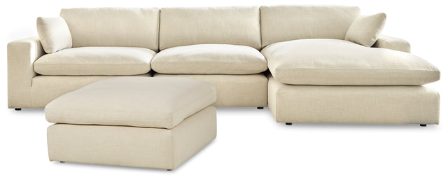 Elyza 4-Piece Sectional with Ottoman (Right-Arm Facing Corner Chaise, Armless Chair, Left-Arm Facing Corner Chair, Oversized Accent Ottoman)