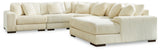 Lindyn 5-Piece Sectional with Chaise (Color: Ivory, Sectional Orientation: Right Arm Facing)