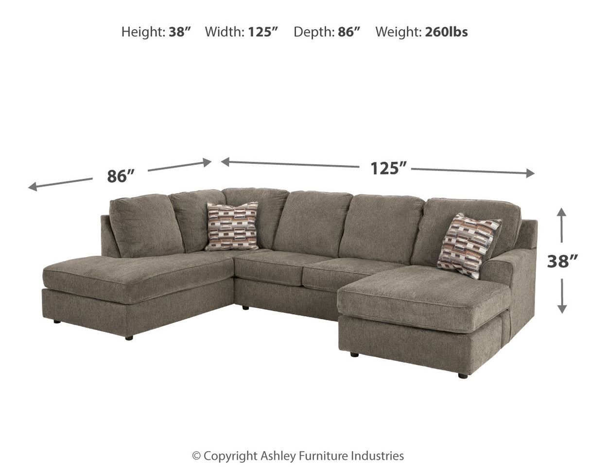 O'Phannon 3-Piece Sectional with Ottoman (Right-Arm Facing Sofa Chaise, Left-Arm Facing Corner Chaise, Ottoman With Storage)