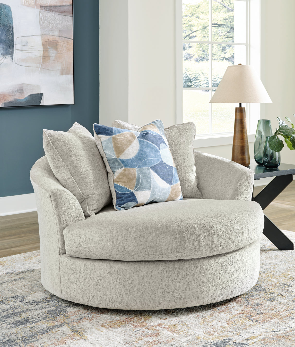 Maxon Place Oversized Swivel Accent Chair (Color: Stone)