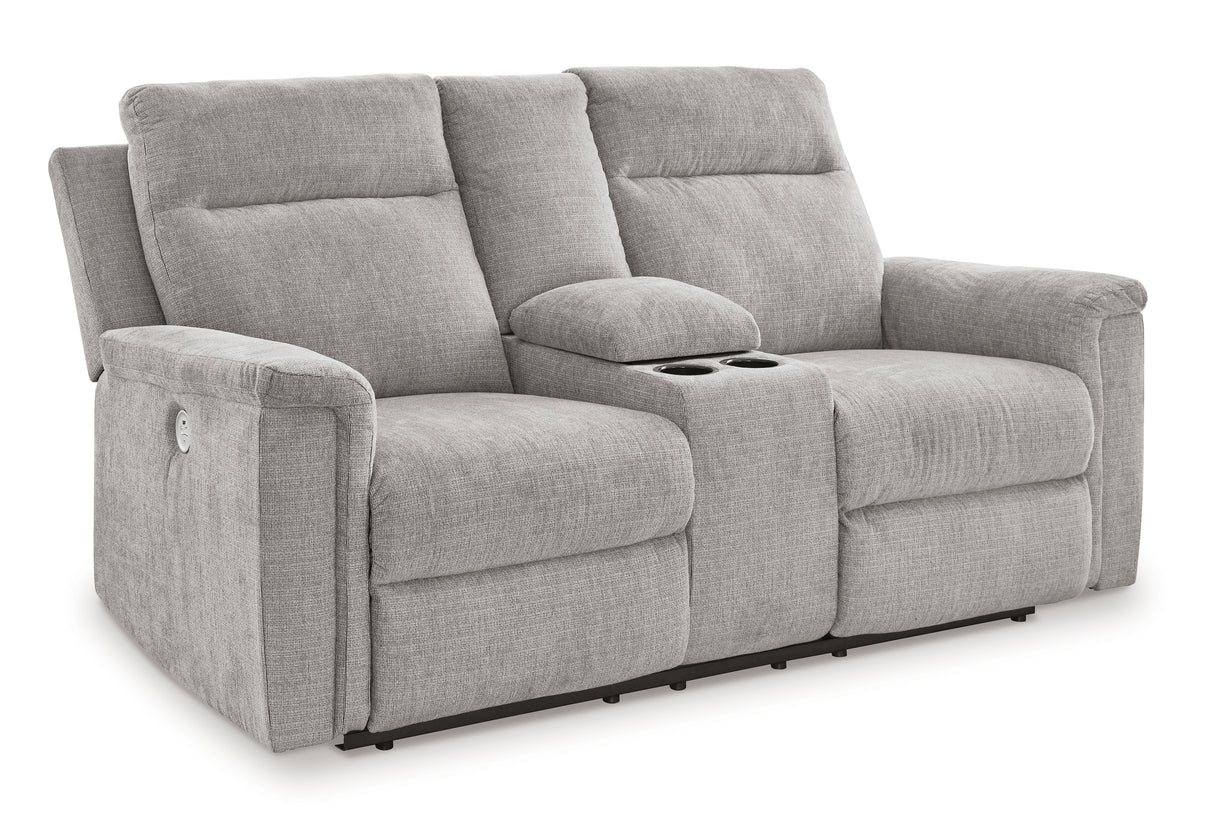 Barnsana Power Reclining Loveseat with Console (Color: Ash)