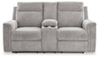 Barnsana Power Reclining Loveseat with Console (Color: Ash)
