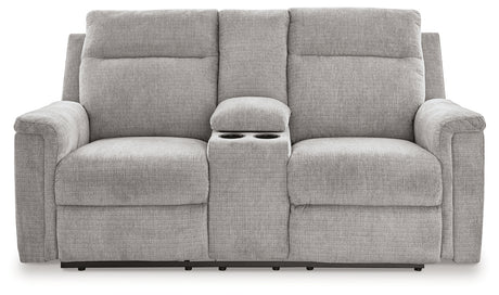 Barnsana Power Reclining Loveseat with Console (Color: Ash)