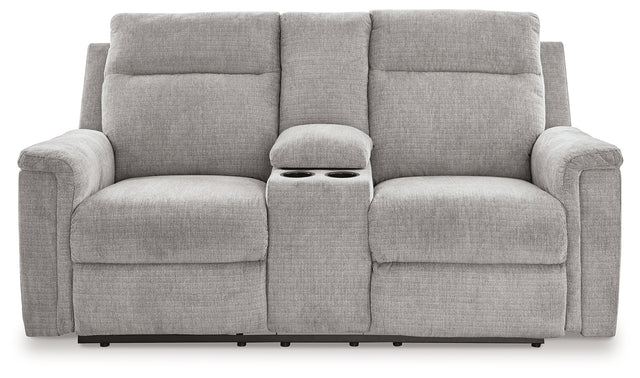 Barnsana Power Reclining Loveseat with Console (Color: Ash)