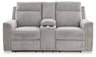 Barnsana Power Reclining Loveseat with Console (Color: Ash)