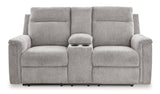 Barnsana Power Reclining Loveseat with Console (Color: Ash)