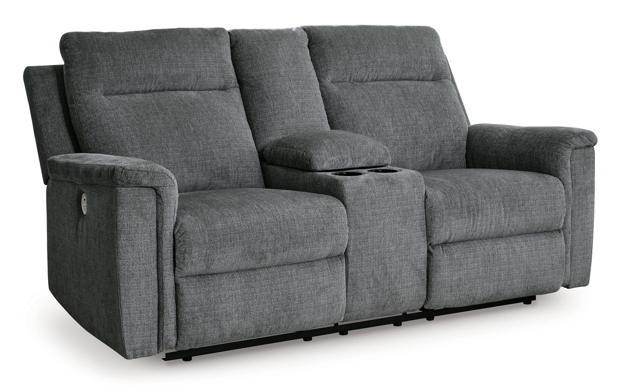 Barnsana Power Reclining Loveseat with Console (Color: Gravel)