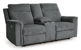 Barnsana Power Reclining Loveseat with Console (Color: Gravel)