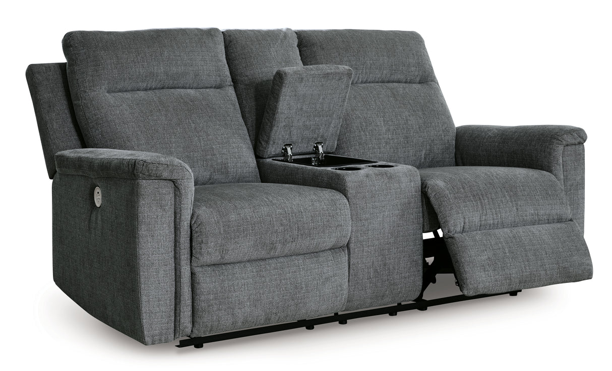 Barnsana Power Reclining Loveseat with Console (Color: Gravel)
