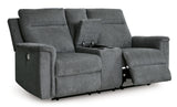 Barnsana Power Reclining Loveseat with Console (Color: Gravel)