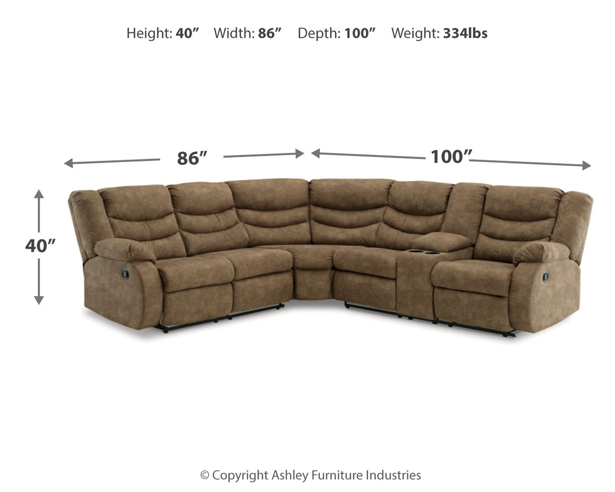 Partymate 3-Piece Sectional with Recliner (Left-Arm Facing Reclining Loveseat with Half Wedge, Right-Arm Facing Reclining Loveseat with Half Wedge Console, Recliner)