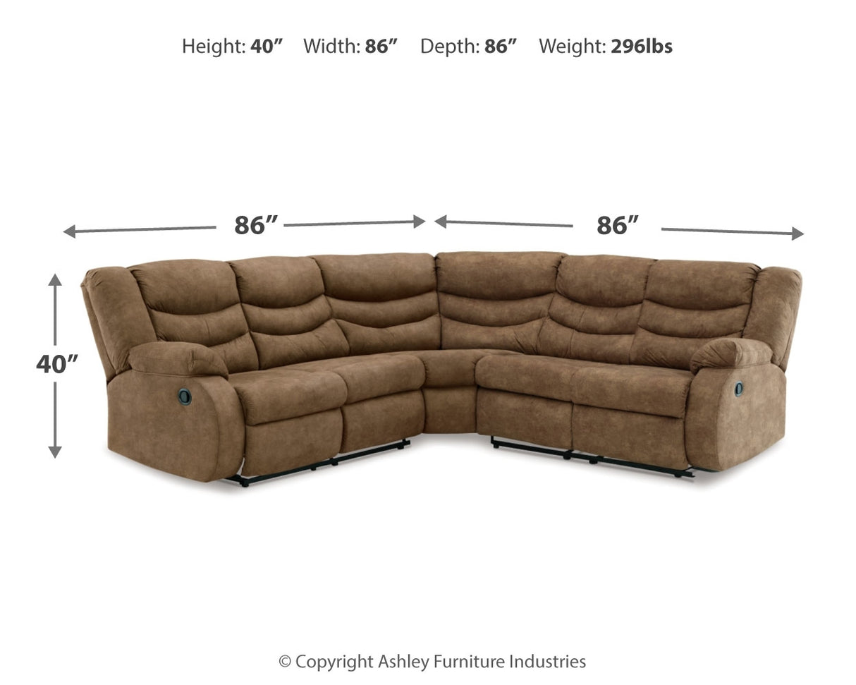 Partymate 3-Piece Sectional with Recliner (Left-Arm Facing Reclining Loveseat with Half Wedge, Right-Arm Facing Reclining Loveseat with Half Wedge, Recliner)