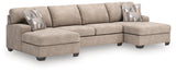 Newellen 3-Piece Sectional with Double Chaise (Color: Hemp)