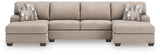 Newellen 3-Piece Sectional with Double Chaise (Color: Hemp)
