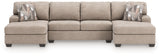 Newellen 3-Piece Sleeper Sectional with Double Chaise (Color: Hemp)