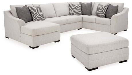 Koralynn 4-Piece Sectional with Ottoman (Left-Arm Facing Corner Chaise, Armless Loveseat, Right-Arm Facing Sofa with Corner Wedge, Oversized Accent Ottoman)
