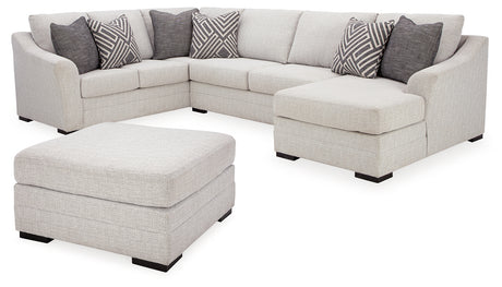 Koralynn 4-Piece Sectional with Ottoman (Right-Arm Facing Corner Chaise, Armless Loveseat, Left-Arm Facing Sofa with Corner Wedge, Oversized Accent Ottoman)