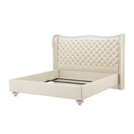 Hollywood Swank - California King Upholstered Bed - Creamy Pearl