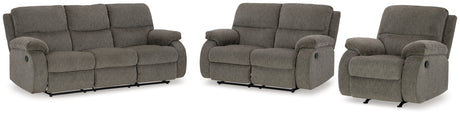 Scranto 3-Piece Sofa, Loveseat and Recliner (Reclining Sofa, Reclining Loveseat, Recliner)