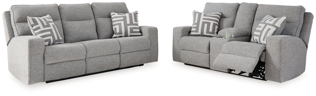 Biscoe 2-Piece Sofa and Loveseat (Power Reclining Sofa, Power Reclining Loveseat with Console)