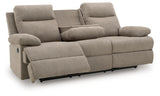 Side-Swipe Reclining Sofa with Drop Down Table (Color: Mocha)