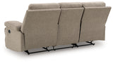 Side-Swipe Reclining Sofa with Drop Down Table (Color: Mocha)