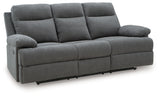 Side-Swipe Reclining Sofa with Drop Down Table (Color: Charcoal)