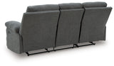 Side-Swipe Reclining Sofa with Drop Down Table (Color: Charcoal)