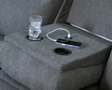 Side-Swipe Reclining Sofa with Drop Down Table (Color: Charcoal)