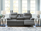 Side-Swipe Reclining Sofa with Drop Down Table (Color: Charcoal)