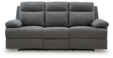 Side-Swipe Reclining Sofa with Drop Down Table (Color: Charcoal)