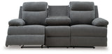 Side-Swipe Reclining Sofa with Drop Down Table (Color: Charcoal)